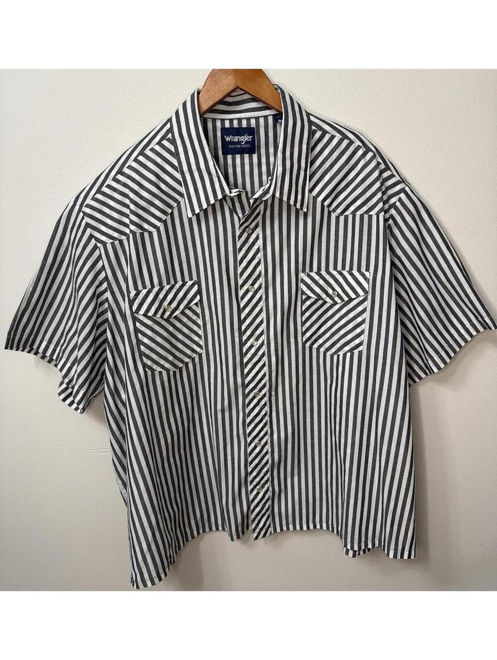 Wrangler Western Shirt Men’s 3X Tall Gray White Striped Pearl Snap Cowboy Rodeo